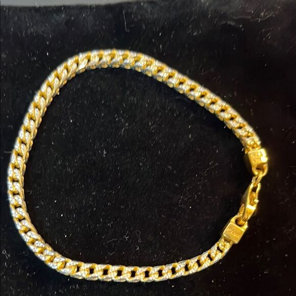 Gold over 925 Italian Sterling Silver Franco Chain Bracelet - Picture 1 of 11